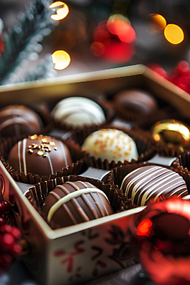 JPG 편집이미지 포장 발렌타인데이 사람없음 갈색 초콜릿 여러개 달콤 보케 오너먼트 편집실사 AI포토 AI콘텐츠 컬러 다수 크리스마스장식 데이이벤트 디저트 맛 CG 파일형식