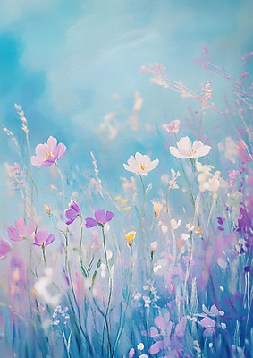 JPG 구름 하늘색 꽃밭 일러스트 하늘 따뜻함 초원 사람없음 가을 유화 국내일러스트 AI일러스트 AI콘텐츠 자연요소 계절 꽃 미술 파란색 파일형식