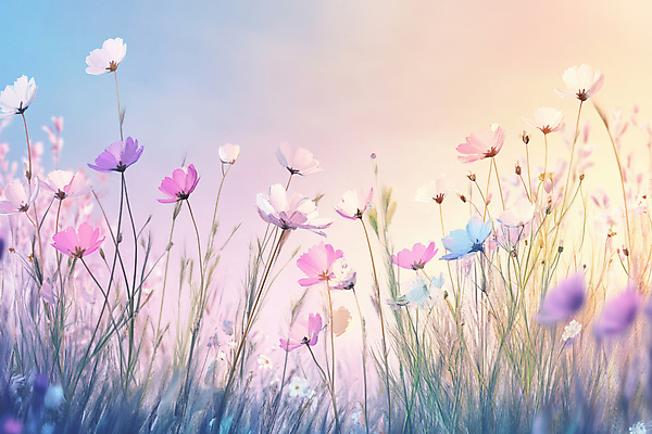 JPG 꽃밭 일러스트 하늘 따뜻함 초원 사람없음 가을 그라데이션 유화 국내일러스트 AI일러스트 AI콘텐츠 계절 꽃 미술 파일형식
