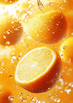 JPG 편집이미지 오렌지 단면 사람없음 물 주황색 신선 슬라이스 스플래쉬 편집실사 AI컴퓨터그래픽 AI콘텐츠 자연요소 컬러 과일 CG 파일형식