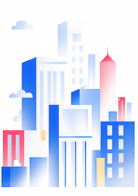 JPG 구름 일러스트 사람없음 건물 파란색 도시 모던 심플 빌딩숲 국내일러스트 AI일러스트 AI콘텐츠 자연요소 건축물 컬러 빌딩 파일형식