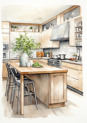 JPG 접시 화분 의자 일러스트 식탁 수채화 선반 실내 사람없음 인테리어 주방 가스레인지 스케치 싱크대 베이지색 국내일러스트 AI일러스트 AI콘텐츠 식기 디자인 컬러 가구 탁자 미술 내부 가전제품 레인지 개수대 파일형식