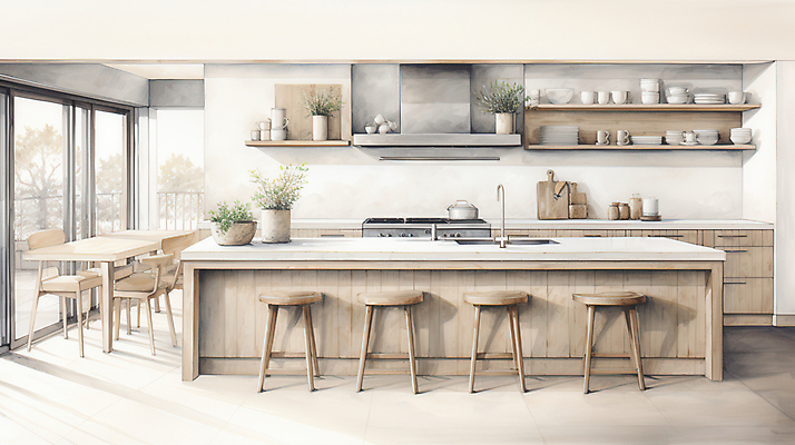 JPG 화분 의자 일러스트 창문 식탁 수채화 선반 실내 사람없음 인테리어 주방 스케치 싱크대 베이지색 국내일러스트 AI일러스트 AI콘텐츠 디자인 컬러 가구 탁자 미술 내부 개수대 파일형식