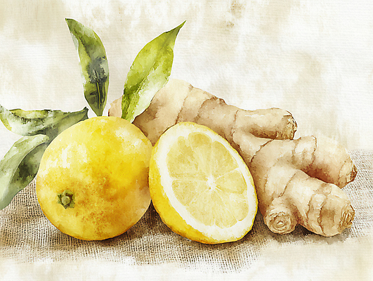 JPG 잎 일러스트 단면 수채화 건강 사람없음 레몬 생강 국내일러스트 AI일러스트 AI콘텐츠 식물 채소 과일 파일형식