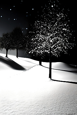 JPG 나무 겨울 일러스트 그림자 풍경 사람없음 설원 어둠 차가움 야간 눈내림 국내일러스트 AI일러스트 AI콘텐츠 자연요소 식물 계절 눈_날씨 파일형식