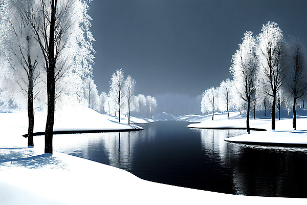 JPG 나무 호수 겨울 일러스트 풍경 사람없음 반사 설원 눈 차가움 야간 숲 국내일러스트 AI일러스트 AI콘텐츠 자연요소 식물 계절 날씨 눈_날씨 파일형식