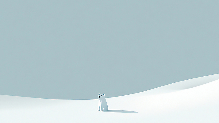 PSD 하늘색 일러스트 그림자 사람없음 귀여움 설원 고독 그림 북극곰 심플 미니멀 국내일러스트 감정 컨셉 곰 눈_날씨 파란색 파일형식