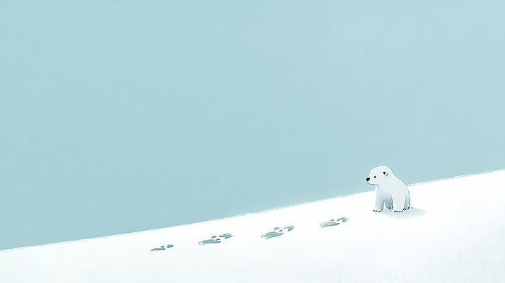 PSD 새끼 하늘색 일러스트 사람없음 귀여움 고독 발자국 그림 북극곰 심플 미니멀 국내일러스트 동물 감정 컨셉 곰 자국 파란색 파일형식