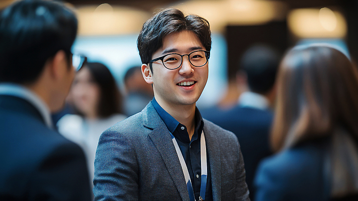 JPG 편집이미지 여자 남자 커뮤니케이션 대화 미소 정장 여러명 상반신 성인 집중 의료성형뷰티 성인만 안경낌 편집실사 AI인물포토 AI콘텐츠 옷 안경 다수 컨셉 표정 말하기 사람 CG 파일형식 AI포토