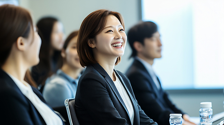 JPG 편집이미지 여자 남자 커뮤니케이션 웃음 정장 여러명 상반신 성인 물병 집중 프레젠테이션 의료성형뷰티 성인만 편집실사 AI인물포토 AI콘텐츠 옷 다수 컨셉 표정 사람 물통 CG 파일형식 AI포토