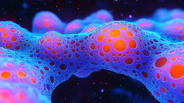 JPG 편집이미지 세포 사람없음 파란색 빛 우주 구멍 신비 네온 발광 편집실사 AI컴퓨터그래픽 AI콘텐츠 컬러 컨셉 CG 파일형식