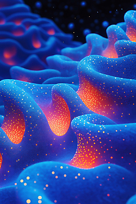 JPG 편집이미지 세포 사람없음 파란색 빛 우주 구멍 신비 네온 발광 편집실사 AI컴퓨터그래픽 AI콘텐츠 컬러 컨셉 CG 파일형식