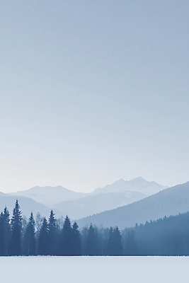 JPG 나무 편집이미지 하늘색 자연 풍경 사람없음 고요 눈 숲 편안함 산등성이 흐림 편집실사 AI포토 AI콘텐츠 자연요소 식물 날씨 산 파란색 감각 CG 생태계 파일형식