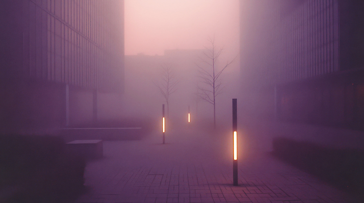 JPG 나무 편집이미지 조명 거리풍경 빌딩 사람없음 빛 노을 보라색 고요 새벽 안개 도시 감성 편집실사 AI포토 AI콘텐츠 자연요소 식물 컬러 컨셉 날씨 거리 풍경 건물 CG 파일형식