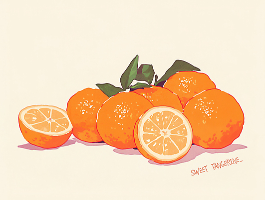 PSD 잎 일러스트 귤 사람없음 주황색 신선 달콤 국내일러스트 식물 컬러 과일 맛 파일형식