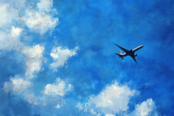 JPG 구름 편집이미지 행복 여행 하늘 비행기 사람없음 파란색 유화 편집실사 자연요소 감정 컬러 항공교통 대중교통 미술 CG 파일형식