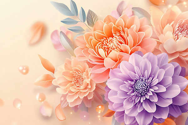 JPG 편집이미지 디자인 꽃 잎 사람없음 반짝임 주황색 부드러움 편집실사 AI컴퓨터그래픽 AI콘텐츠 식물 컬러 모션 감각 CG 파일형식