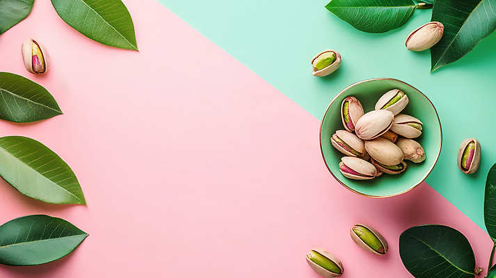 JPG 편집이미지 접시 분홍색 잎 나뭇잎 사람없음 껍질 피스타치오 편집실사 AI포토 AI콘텐츠 식물 식기 컬러 견과류 CG 파일형식