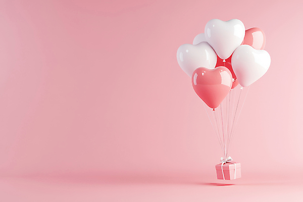 JPG 편집이미지 리본 분홍색 매달리기 이벤트 사람없음 선물상자 비행 광택 하트풍선 편집실사 AI포토 AI콘텐츠 컬러 모션 선물 상자 하트 CG 풍선 파일형식