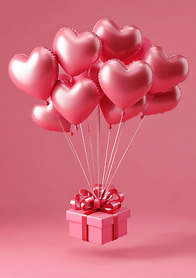 JPG 편집이미지 리본 분홍색 매달리기 이벤트 사람없음 선물상자 비행 광택 하트풍선 편집실사 AI포토 AI콘텐츠 컬러 모션 선물 상자 하트 CG 풍선 파일형식