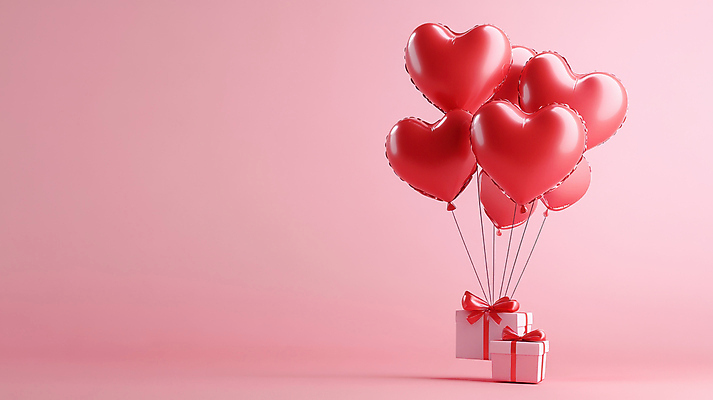 JPG 편집이미지 리본 분홍색 매달리기 이벤트 사람없음 선물상자 광택 하트풍선 편집실사 AI포토 AI콘텐츠 컬러 모션 선물 상자 하트 CG 풍선 파일형식