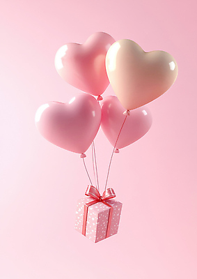 JPG 편집이미지 리본 분홍색 매달리기 이벤트 사람없음 선물상자 비행 광택 하트풍선 편집실사 AI포토 AI콘텐츠 컬러 모션 선물 상자 하트 CG 풍선 파일형식