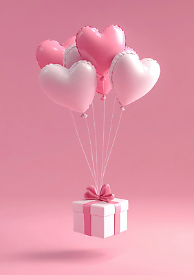 JPG 편집이미지 리본 분홍색 매달리기 이벤트 사람없음 선물상자 비행 광택 하트풍선 편집실사 AI포토 AI콘텐츠 컬러 모션 선물 상자 하트 CG 풍선 파일형식