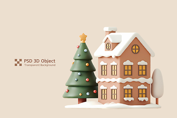 식물 기념일 컬러 크리스마스 건물 3D 디지털합성 파일형식 주택 나무 베이지색 편집이미지 편집3D 사람없음 엘리먼트 크리스마스트리 쌓인눈 PSD