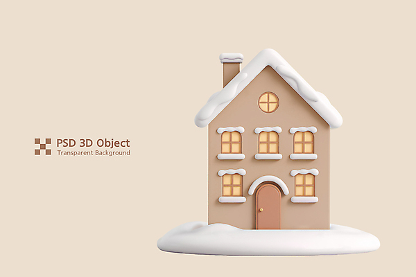 PSD 편집이미지 크리스마스 주택 사람없음 3D 베이지색 쌓인눈 엘리먼트 편집3D 기념일 컬러 건물 디지털합성 파일형식
