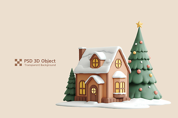 식물 기념일 컬러 크리스마스 건물 3D 디지털합성 파일형식 주택 나무 베이지색 편집이미지 편집3D 사람없음 엘리먼트 크리스마스트리 쌓인눈 PSD