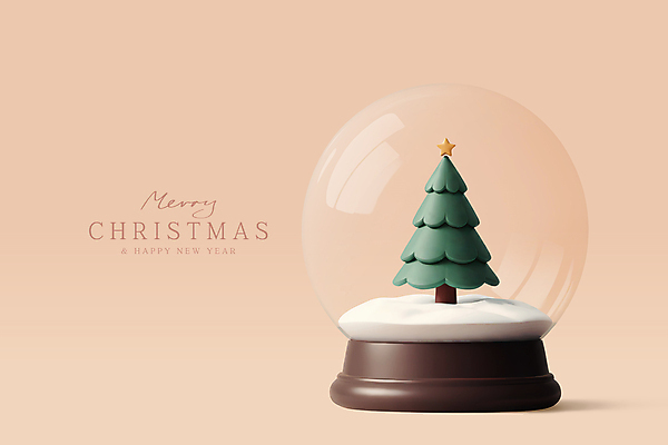 편집이미지 크리스마스 사람없음 장식 크리스마스트리 3D 스노글로브 베이지색 편집3D 기념일 컬러 디지털합성
