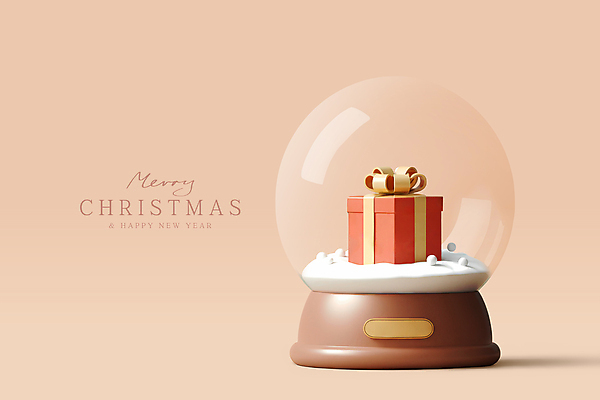 기념일 컬러 선물 장식 상자 3D 디지털합성 스노글로브 크리스마스 선물상자 베이지색 편집이미지 편집3D 사람없음