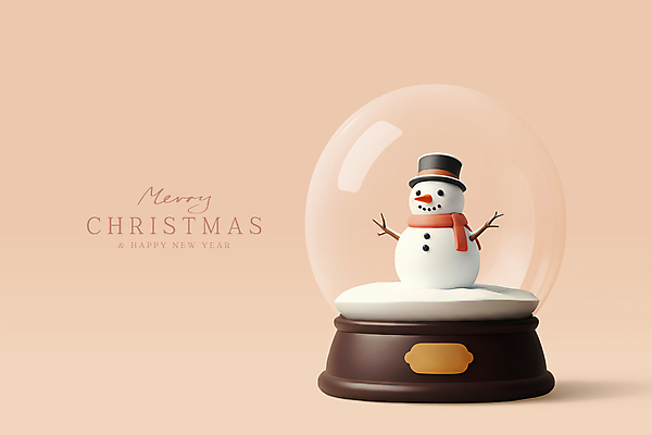 편집이미지 크리스마스 눈사람 사람없음 장식 3D 스노글로브 베이지색 편집3D 기념일 컬러 디지털합성