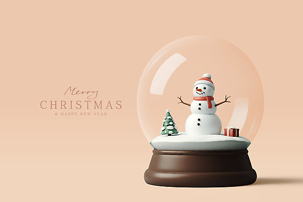 편집이미지 크리스마스 눈사람 사람없음 선물상자 크리스마스트리 3D 스노글로브 베이지색 편집3D 기념일 컬러 선물 장식 상자 디지털합성