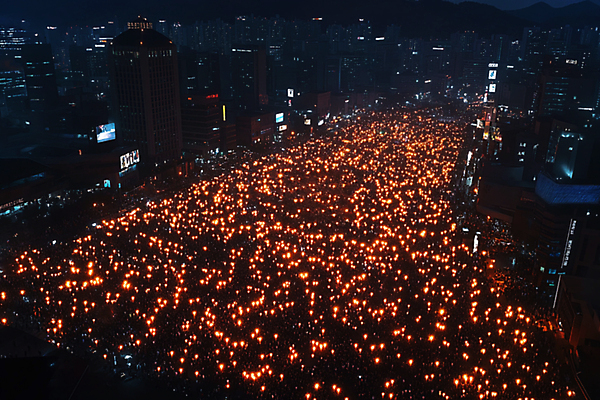JPG 편집이미지 나라 촛불 들기 사람없음 건물 빛 평화 야간 사회이슈 디지털합성 국민 시위 집회 촛불시위 편집실사 AI포토 AI콘텐츠 자연요소 건축물 컨셉 초 모션 CG 파일형식