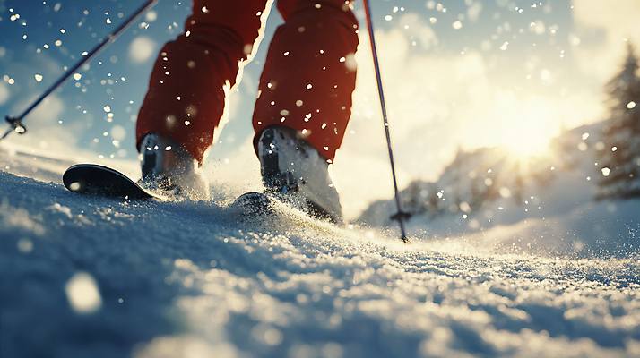 JPG 편집이미지 설경 스키 스키장 신체부위 햇빛 설원 하반신 다리 스키복 폴 편집실사 AI포토 AI콘텐츠 옷 겨울 겨울스포츠 눈_날씨 사람 풍경 태양 CG 스키용품 파일형식