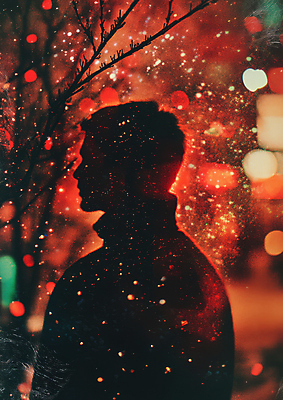 JPG 나무 편집이미지 남자 실루엣 겨울 한명 성인 빨간색 빛 야간 복고 보케 감성 성인남자한명만 겨울풍경 편집실사 AI인물포토 AI콘텐츠 자연요소 식물 1 계절 컬러 컨셉 촬영기법 사람 풍경 CG 남자한명만 성인남자만 파일형식 AI포토