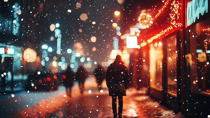 JPG 편집이미지 실루엣 겨울 사람 여러명 성인 빛 야간 복고 보케 네온 감성 눈내림 성인만 겨울풍경 편집실사 AI인물포토 AI콘텐츠 자연요소 계절 다수 컨셉 눈_날씨 촬영기법 풍경 CG 파일형식 AI포토