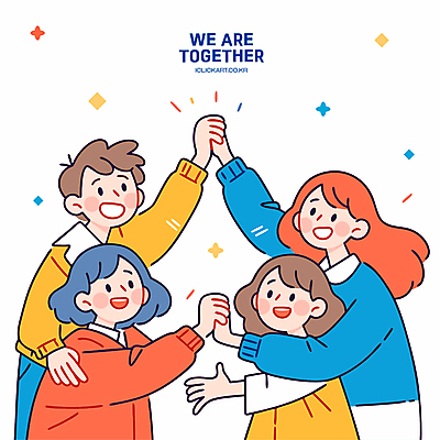 여자 남자 행복 일러스트 협력 함께함 미소 여러명 청년 성인 친구 손들기 손잡기 희망 우정 모임 에너지 사회 그룹 동료 긍정 열정 화합 공동체 연대 성인만 어깨에손 국내일러스트 AI파일 감정 다수 컨셉 관계 모션 표정 사람 파일형식 벡터