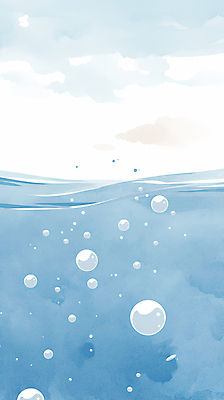 JPG 일러스트 수채화 사람없음 파란색 거품 물방울 액체 수면 공기방울 국내일러스트 AI일러스트 AI콘텐츠 컬러 물 파일형식