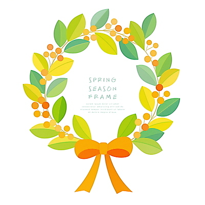 PSD 열매 리본 잎 일러스트 사람없음 초록색 주황색 화환 봄 원형프레임 리스장식 카피스페이스 국내일러스트 식물 계절 꽃 컬러 프레임 장식 공백 원형 파일형식