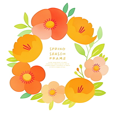 PSD 잎 일러스트 사람없음 화환 봄 원형프레임 다홍색 리스장식 카피스페이스 국내일러스트 식물 계절 꽃 컬러 프레임 장식 공백 원형 파일형식