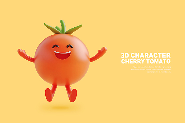 PSD 편집이미지 방울토마토 팔벌리기 3D캐릭터 의인화 미소 사람없음 빨간색 귀여움 점프 즐거움 편집3D 캐릭터 감정 컬러 컨셉 토마토 모션 표정 3D 파일형식