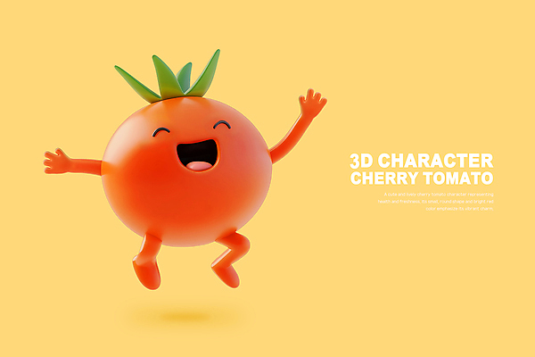 PSD 편집이미지 방울토마토 3D캐릭터 의인화 미소 사람없음 빨간색 운동 귀여움 점프 만세 즐거움 편집3D 캐릭터 감정 컬러 컨셉 토마토 모션 표정 건강 3D 파일형식