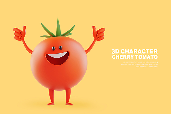 PSD 편집이미지 방울토마토 3D캐릭터 의인화 미소 웃음 사람없음 빨간색 귀여움 만세 즐거움 따봉 편집3D 캐릭터 감정 컬러 컨셉 토마토 모션 표정 3D 최고 파일형식