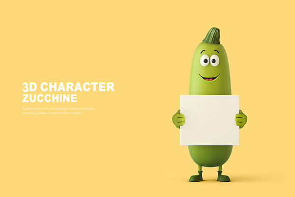 PSD 편집이미지 3D캐릭터 서기 미소 웃음 들기 사람없음 노란색 3D 귀여움 팻말 주키니 카피스페이스 편집3D 캐릭터 컬러 컨셉 모션 프레임 표정 공백 디지털합성 파일형식