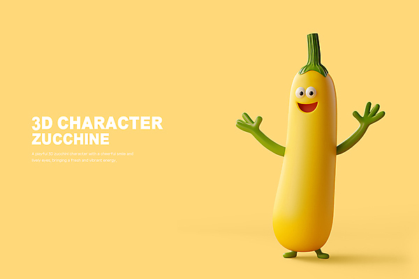 PSD 편집이미지 3D캐릭터 서기 미소 웃음 사람없음 노란색 3D 귀여움 만세 주키니 편집3D 캐릭터 컬러 컨셉 모션 표정 디지털합성 파일형식