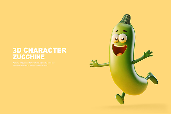 PSD 편집이미지 팔벌리기 3D캐릭터 미소 웃음 사람없음 노란색 3D 귀여움 점프 주키니 편집3D 캐릭터 컬러 컨셉 모션 표정 디지털합성 파일형식