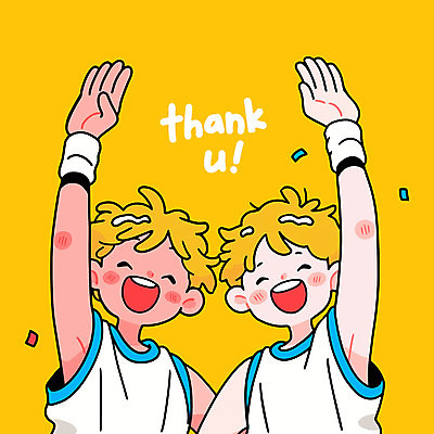 남자 어린이 유니폼 일러스트 협력 농구 웃음 소년 상반신 두명 친구 노란색 손들기 기쁨 즐거움 꽃가루 땡큐 아대 소년만 일러캐릭터 AI파일 캐릭터 옷 감정 컬러 관계 모션 표정 사람 구기 가루 남자만 어린이만 파일형식 벡터