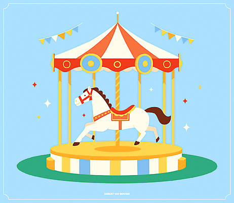 하늘색 일러스트 사람없음 반짝임 축제 놀이공원 빈티지 오브젝트 회전목마 가랜드 국내일러스트 AI파일 컨셉 모션 파란색 테마파크 놀이기구 파티용품 파일형식 벡터